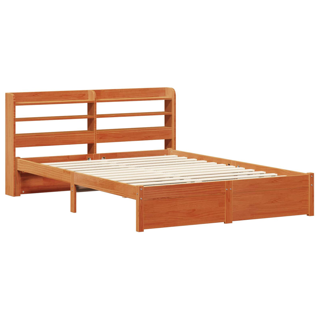 Bettrahmen mit Kopfteil 2 pcs Wachsbraun Massivholz Kiefer
