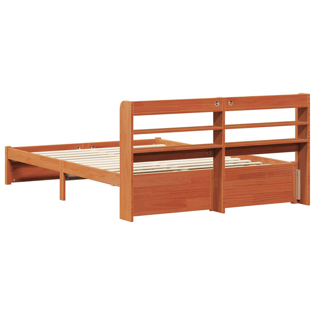 Bettrahmen mit Kopfteil 2 pcs Wachsbraun Massivholz Kiefer