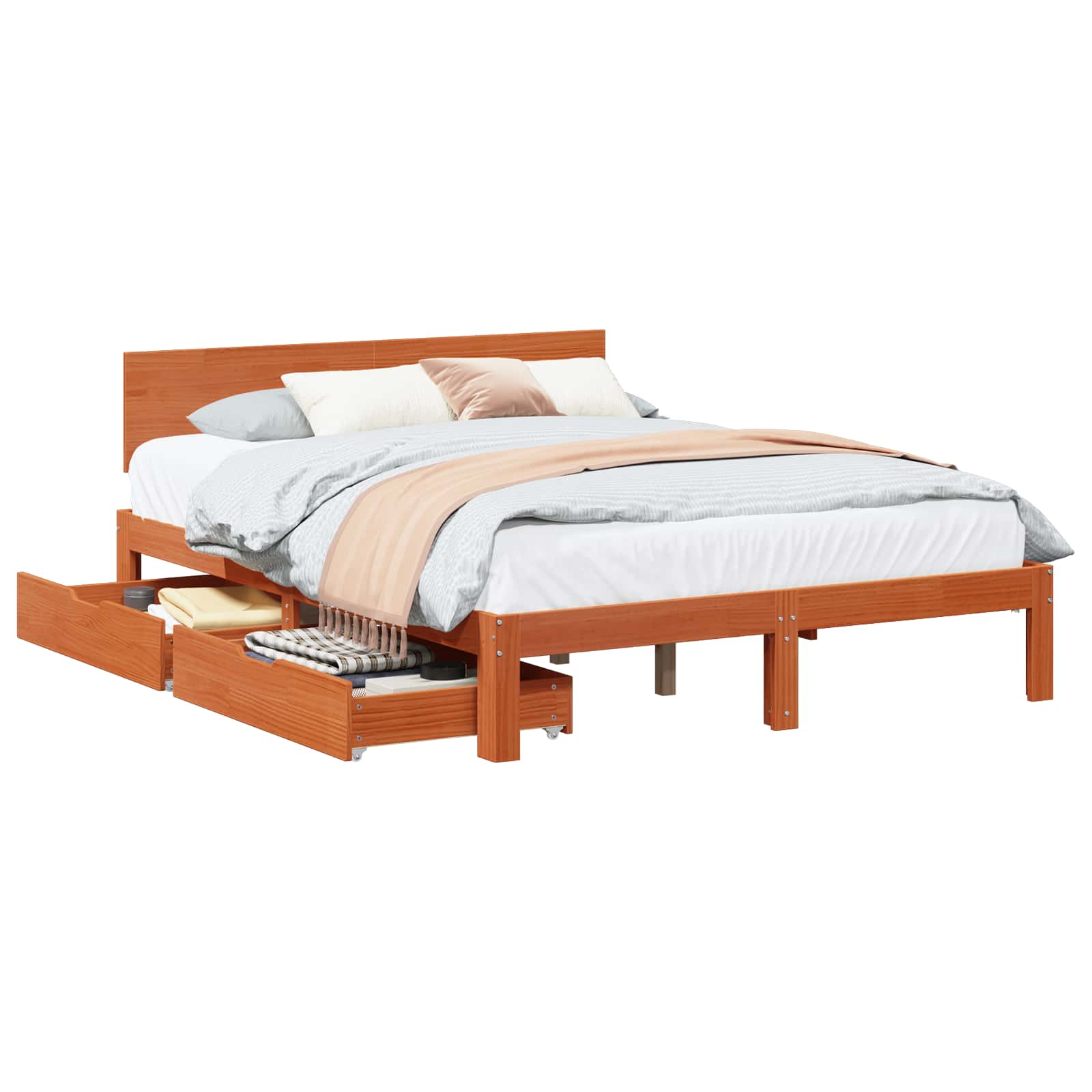Bettrahmen mit Kopfteil 3 pcs Wachsbraun Massivholz Kiefer