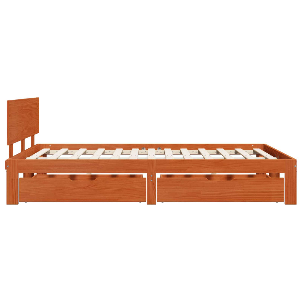 Bettrahmen mit Kopfteil 3 pcs Wachsbraun Massivholz Kiefer