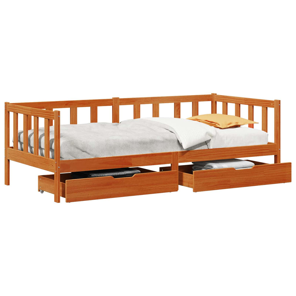 Tagesbett mit Kopfteil 3 pcs Wachsbraun Massivholz Kiefer
