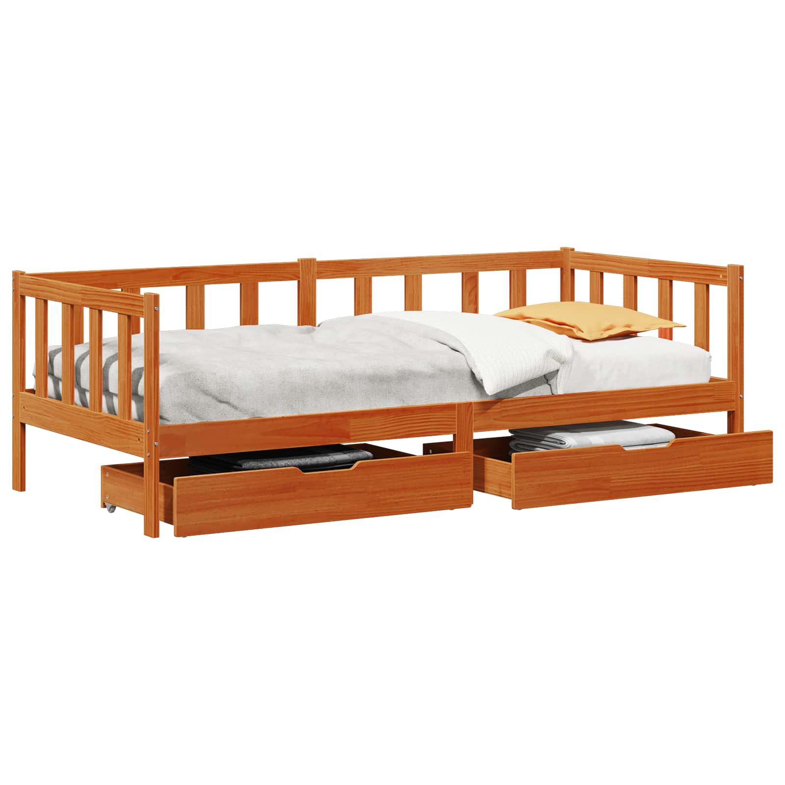 Tagesbett mit Kopfteil 3 pcs Wachsbraun Massivholz Kiefer