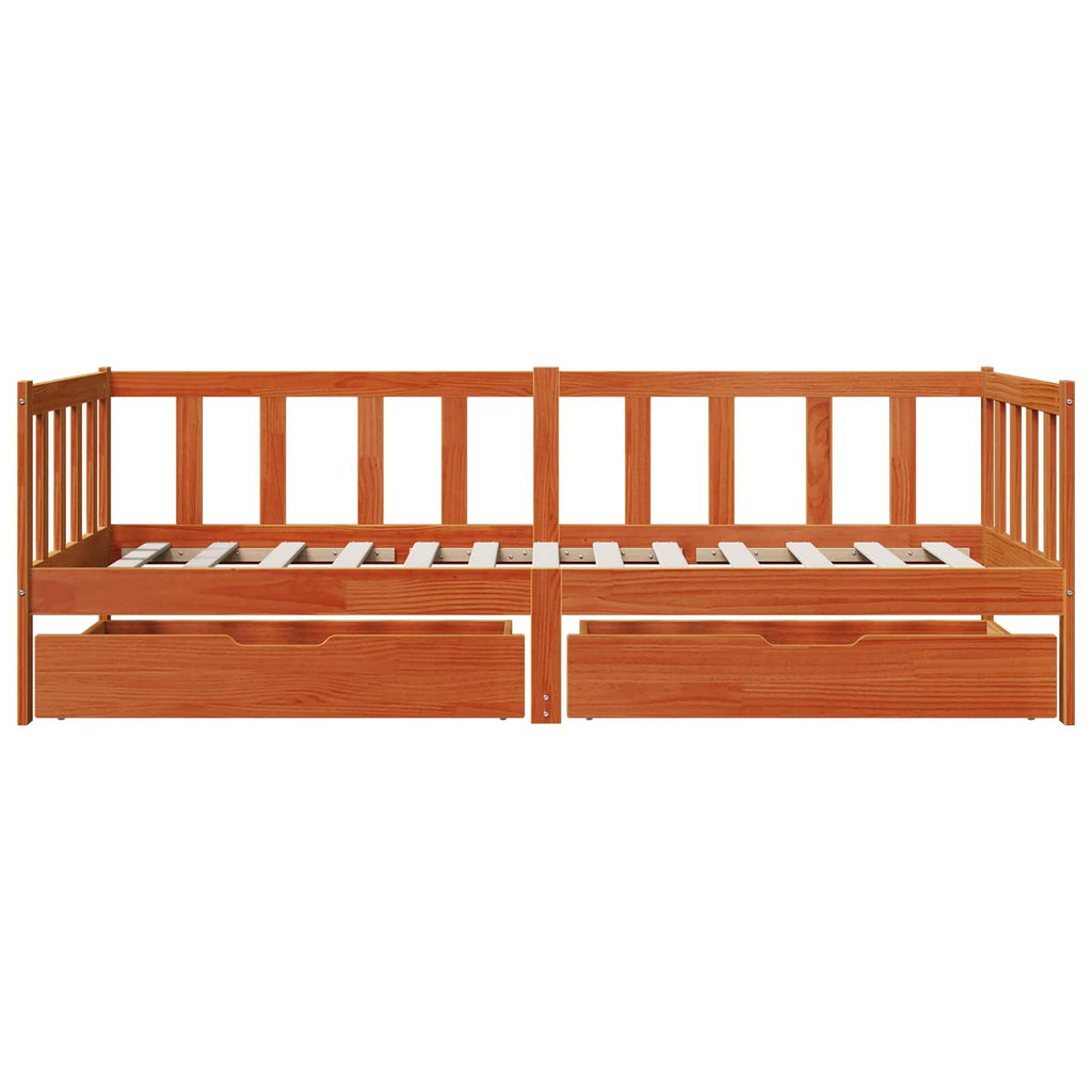 Tagesbett mit Kopfteil 3 pcs Wachsbraun Massivholz Kiefer