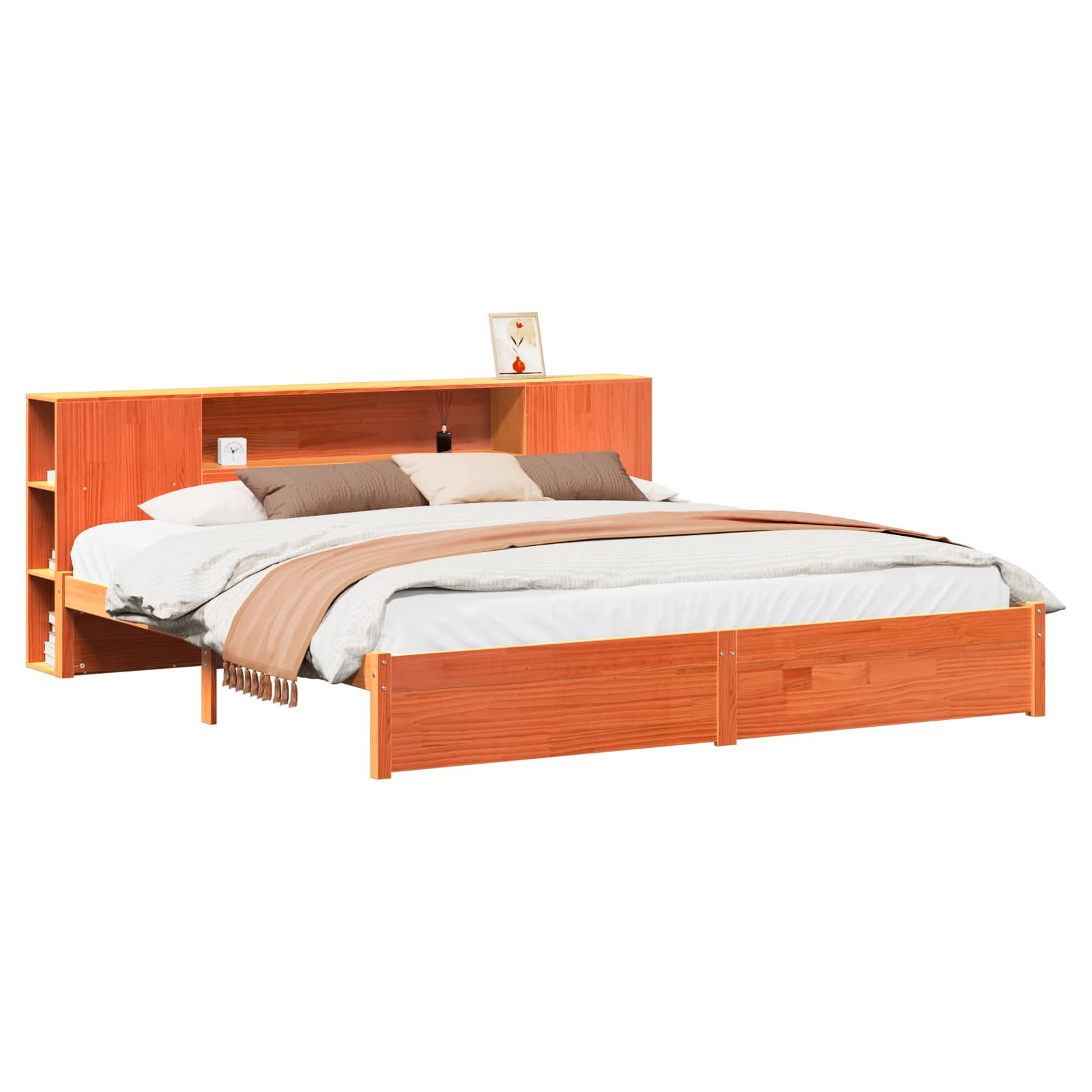 Bettgestell mit Aufbewahrungskopfteil 2 pcs Wachsbraun