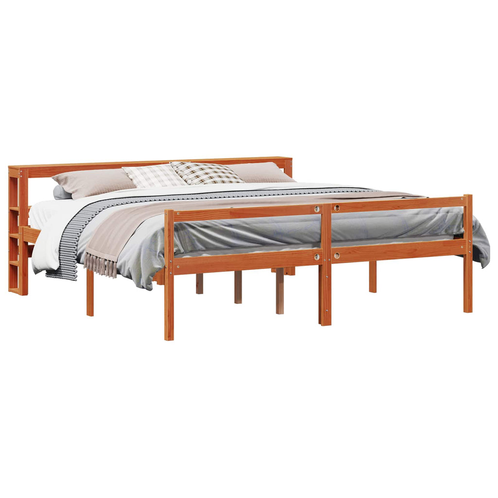 Bettrahmen mit Kopfteil 2 pcs Wachsbraun Massivholz Kiefer