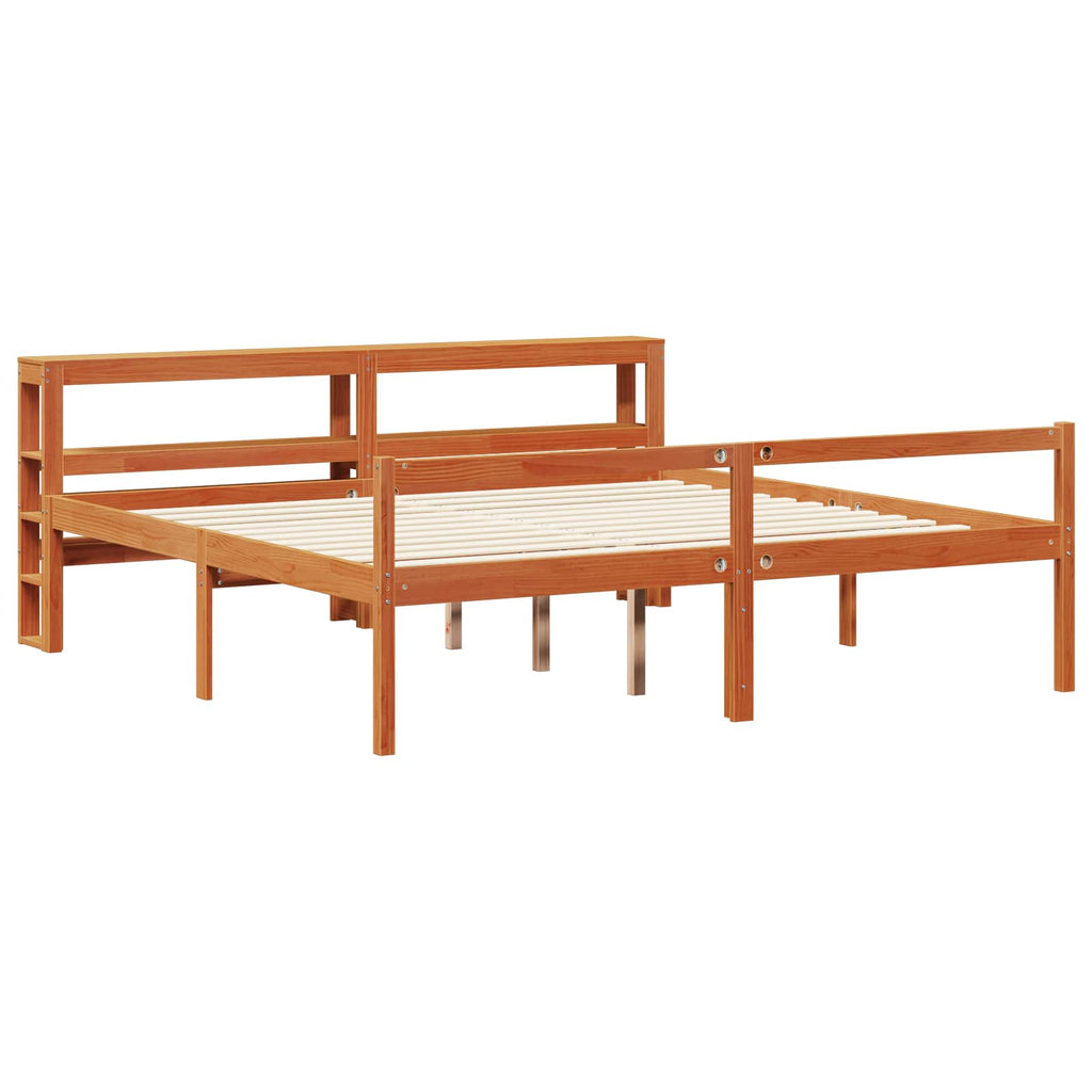 Bettrahmen mit Kopfteil 2 pcs Wachsbraun Massivholz Kiefer