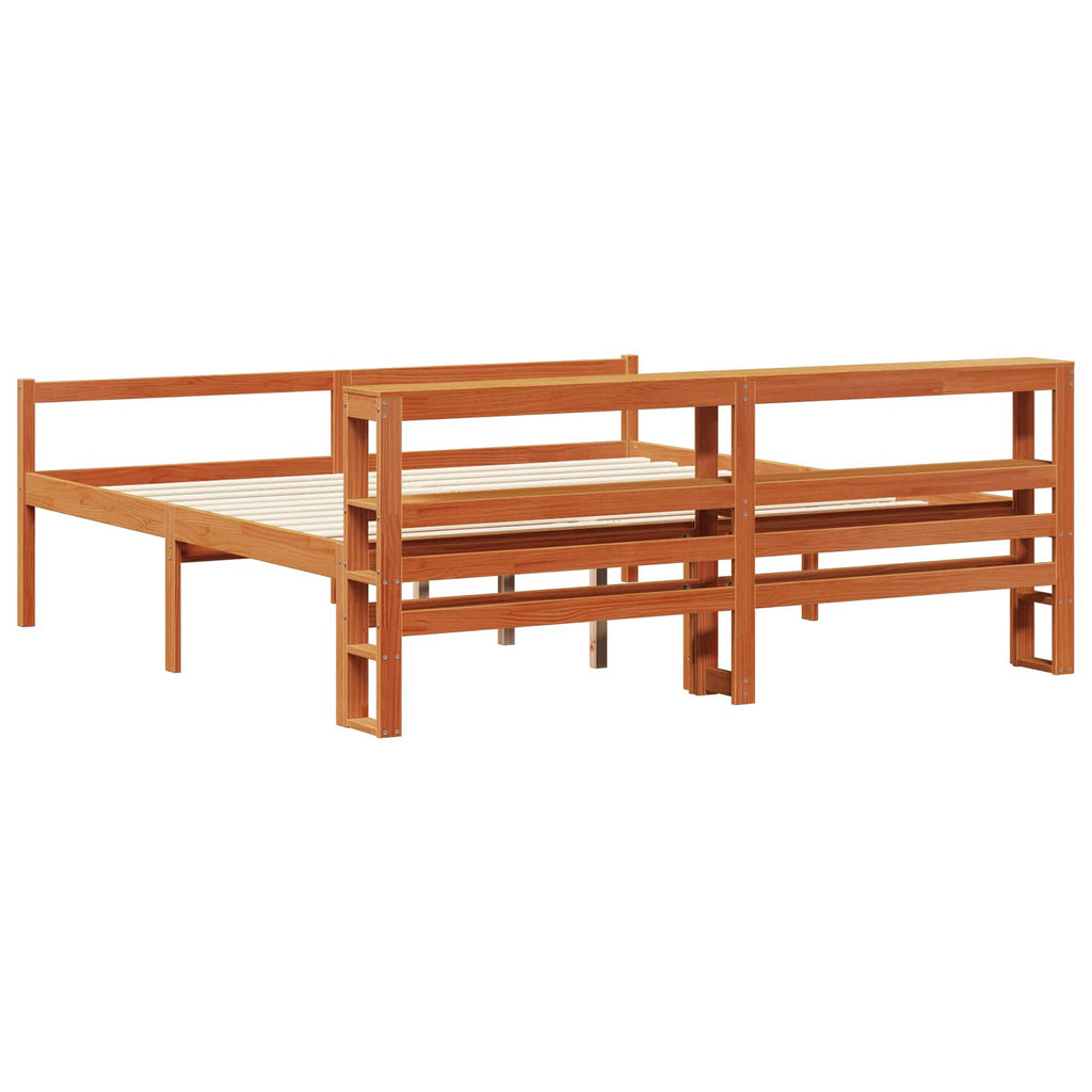 Bettrahmen mit Kopfteil 2 pcs Wachsbraun Massivholz Kiefer