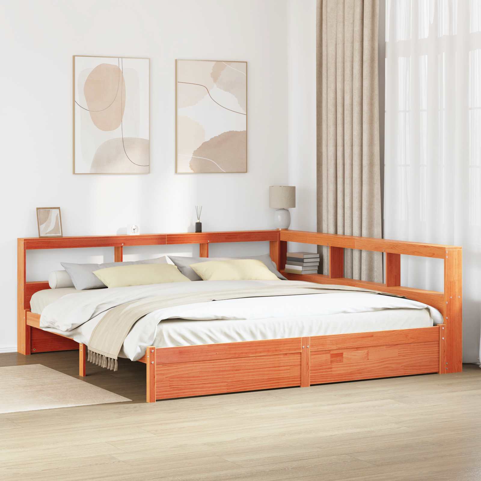 Bücherregal-Bett mit Kopfteil 2 pcs Wachsbraun 200 x 200 cm