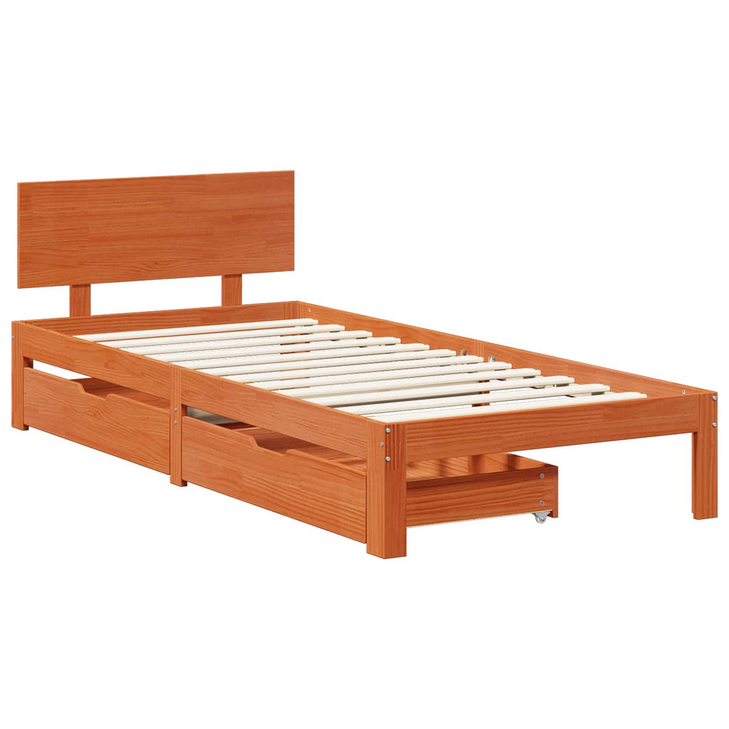 Bettrahmen mit Kopfteil 3 pcs Wachsbraun Massivholz Kiefer