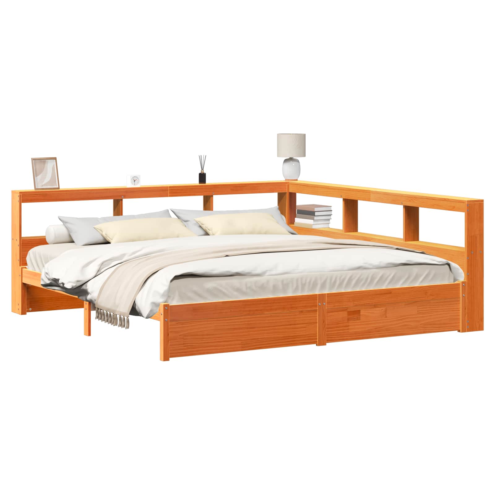 Bücherregal-Bett mit Kopfteil 2 pcs Wachsbraun 200 x 180 cm