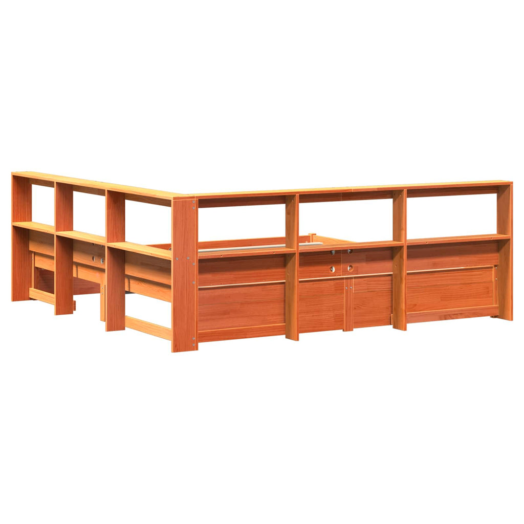 Bücherregal-Bett mit Kopfteil 2 pcs Wachsbraun 200 x 180 cm