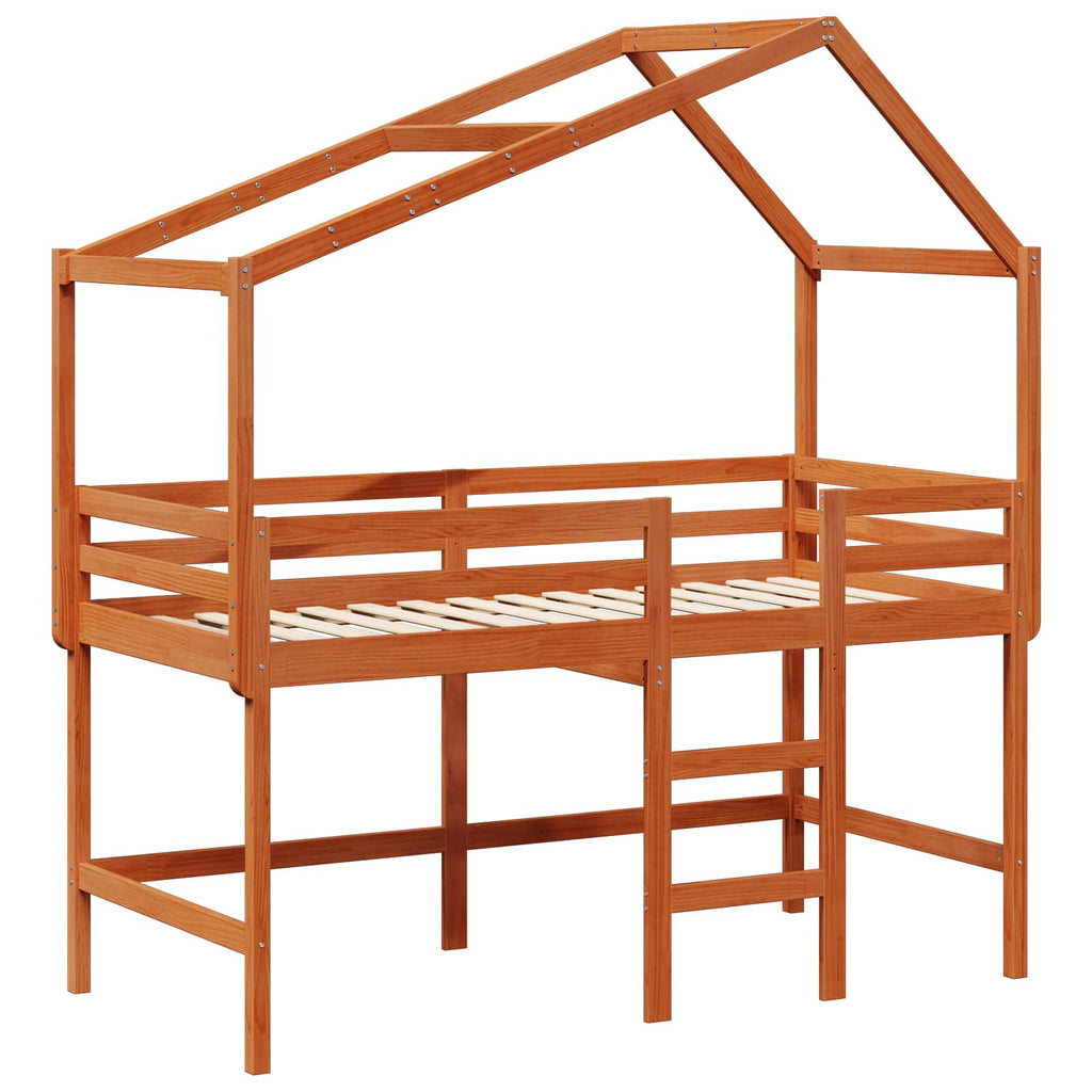 Hochbettrahmen Wachsbraun 90 x 190 cm Massives Kiefernholz