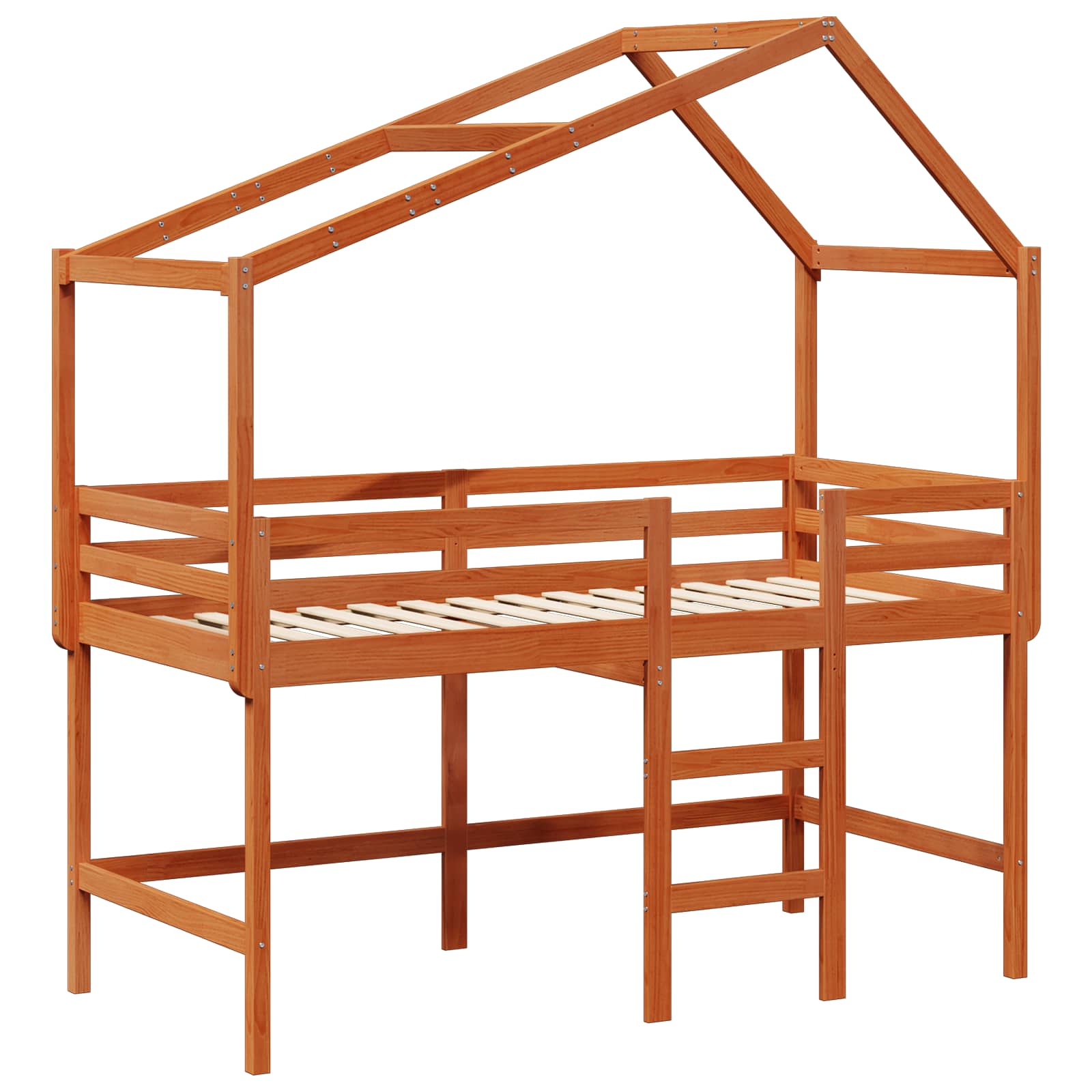 Hochbettrahmen Wachsbraun 90 x 190 cm Massives Kiefernholz