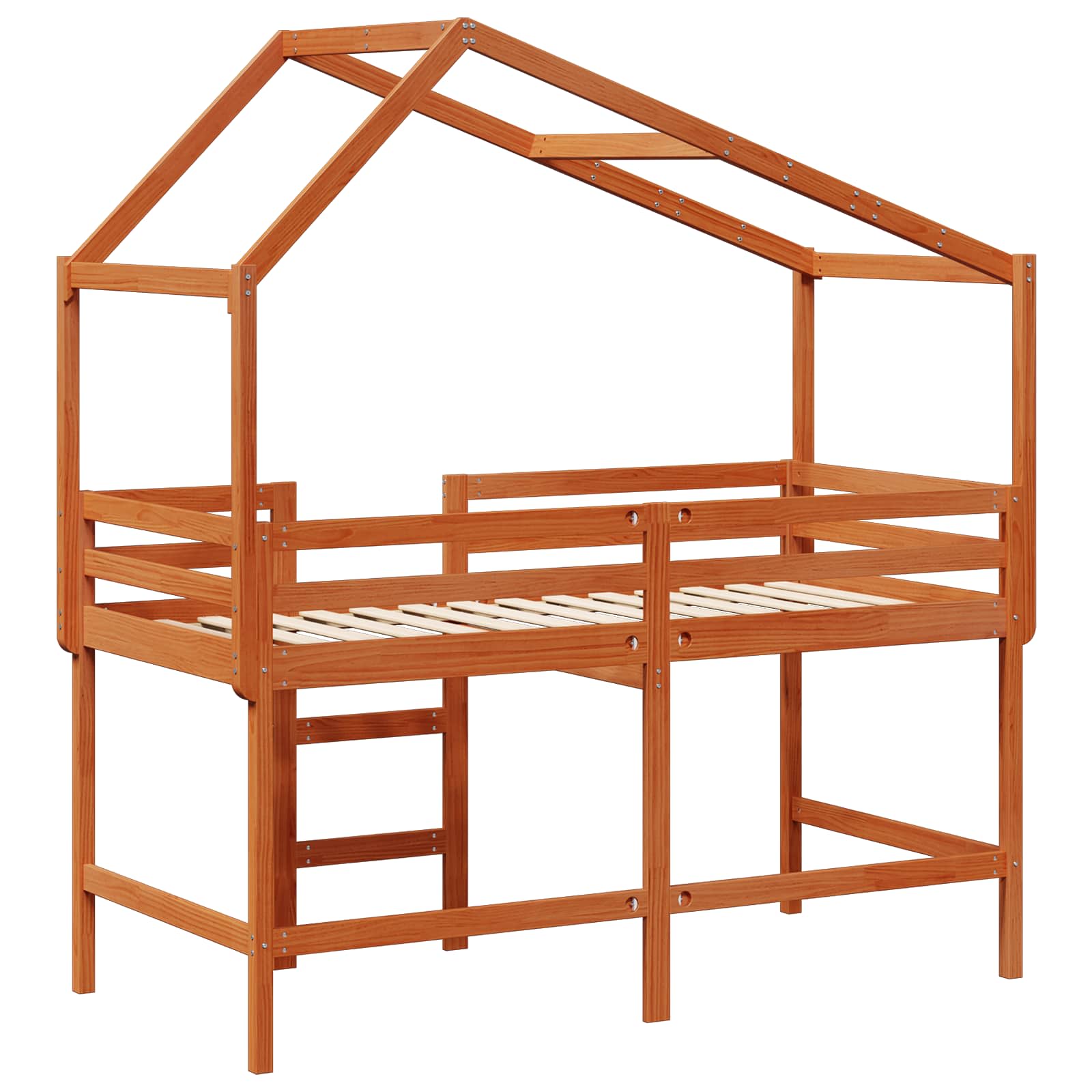 Hochbettrahmen Wachsbraun 90 x 190 cm Massives Kiefernholz