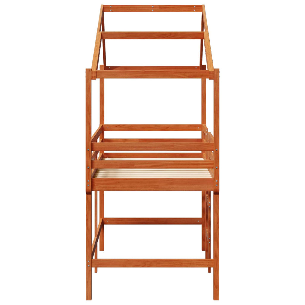 Hochbettrahmen Wachsbraun 90 x 190 cm Massives Kiefernholz