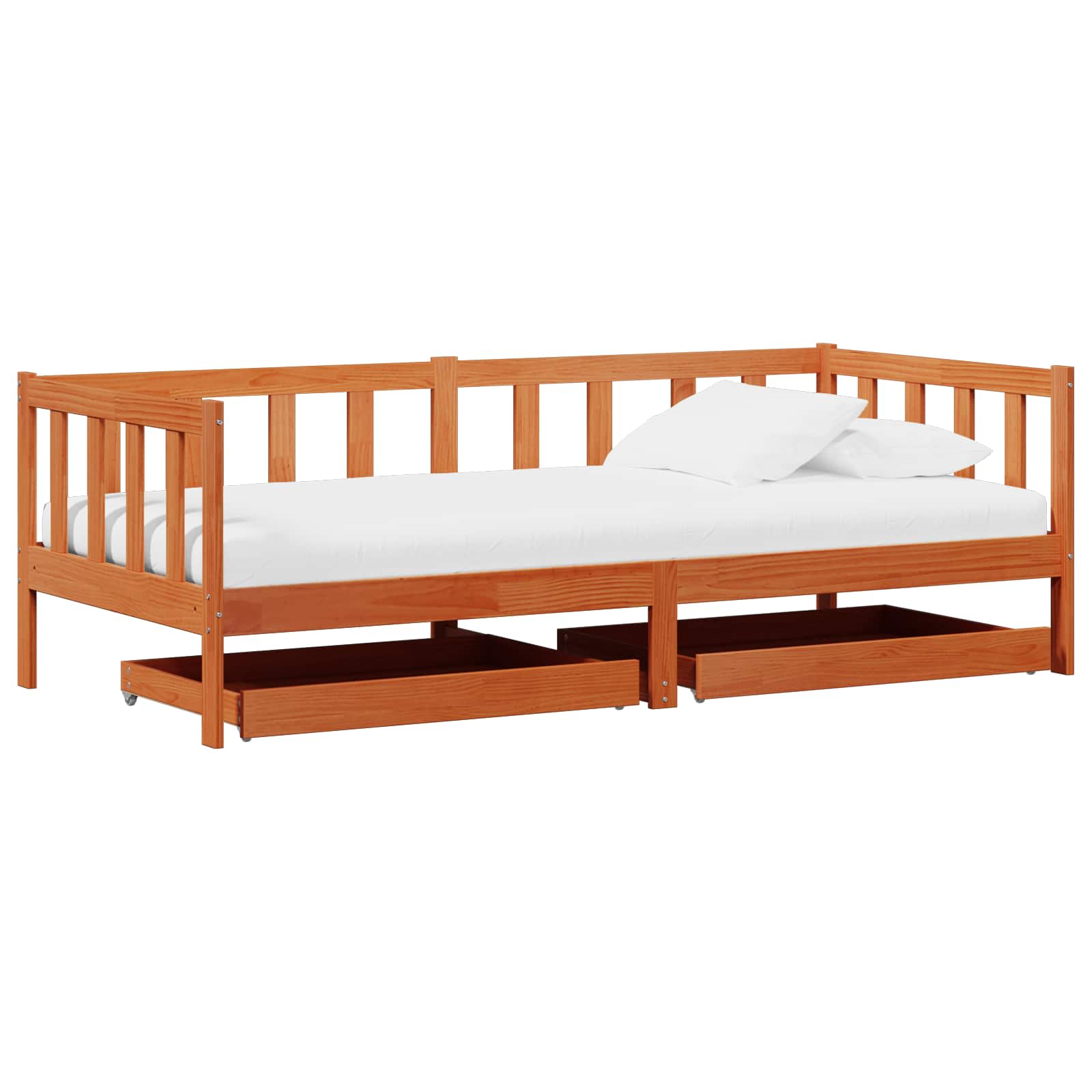 Tag-Bett mit Kopfteil 3 pcs Wachsbraun Massivholz Kiefer