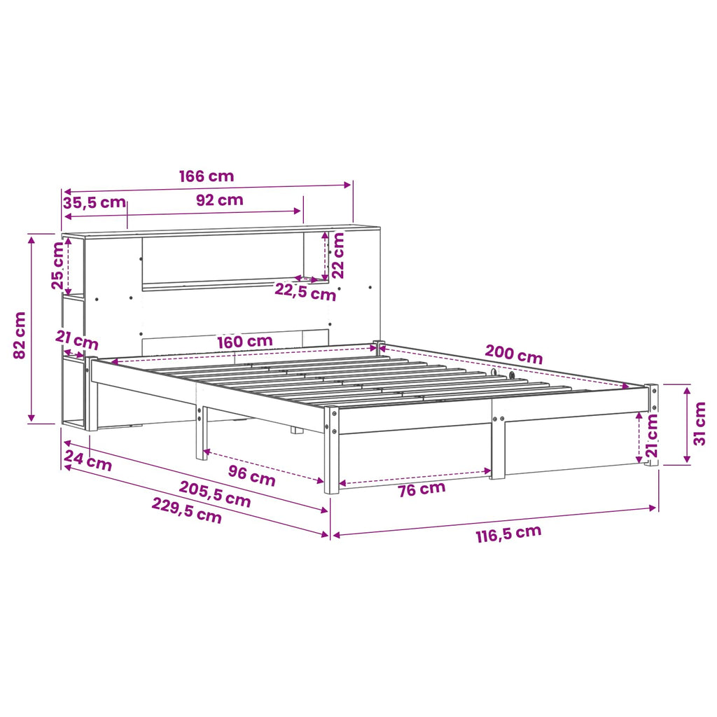 Bettgestell mit Aufbewahrungskopfteil 2 pcs Wachsbraun