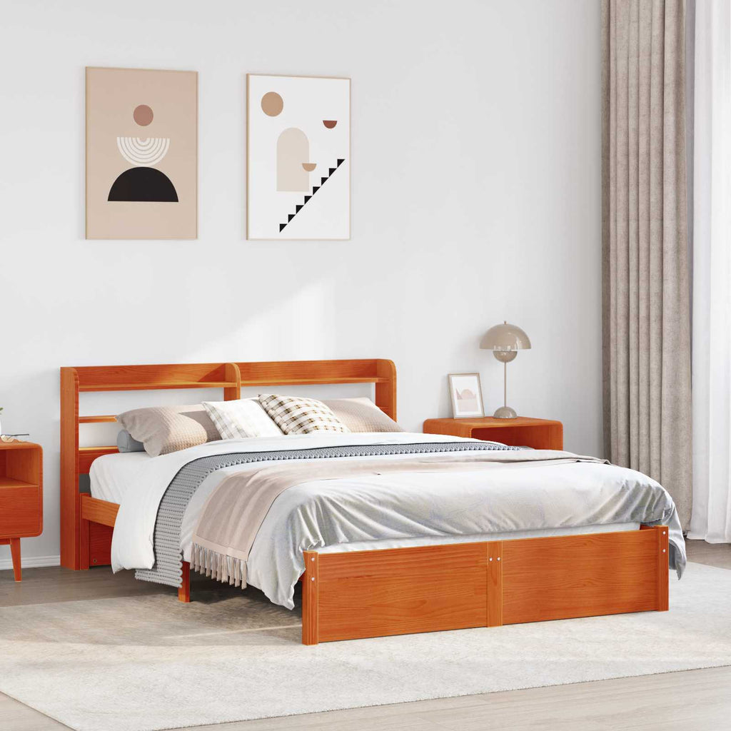 Bettrahmen mit Kopfteil 2 pcs Wachsbraun Massivholz Kiefer
