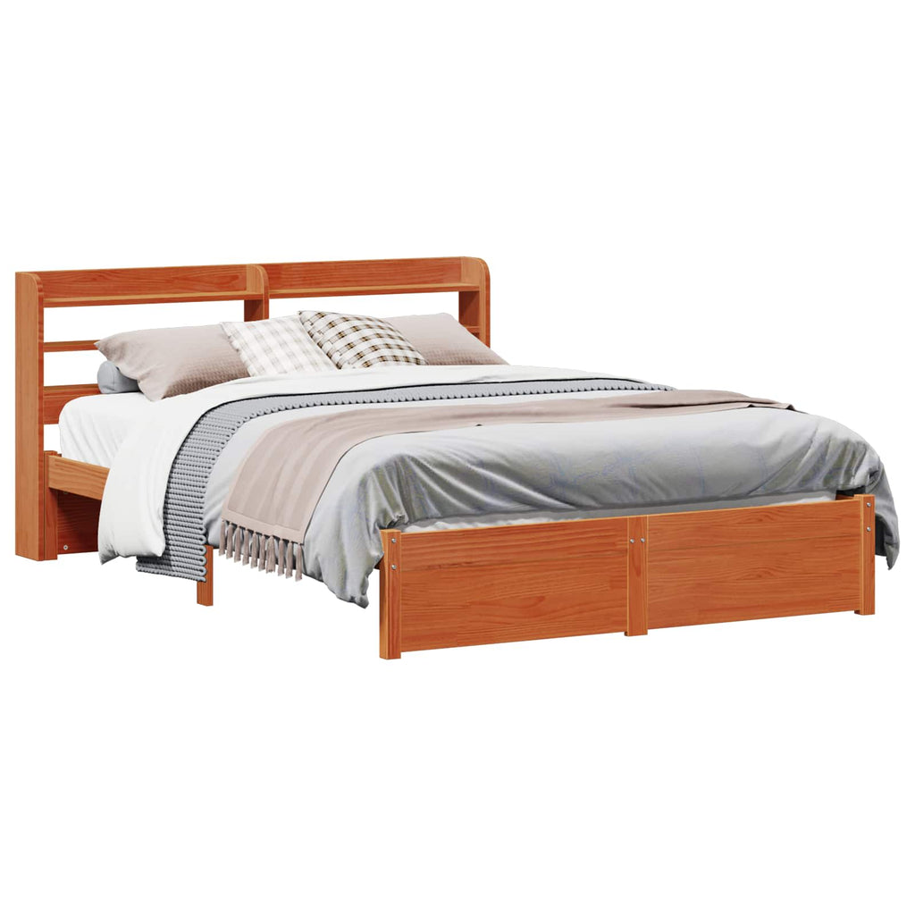 Bettrahmen mit Kopfteil 2 pcs Wachsbraun Massivholz Kiefer