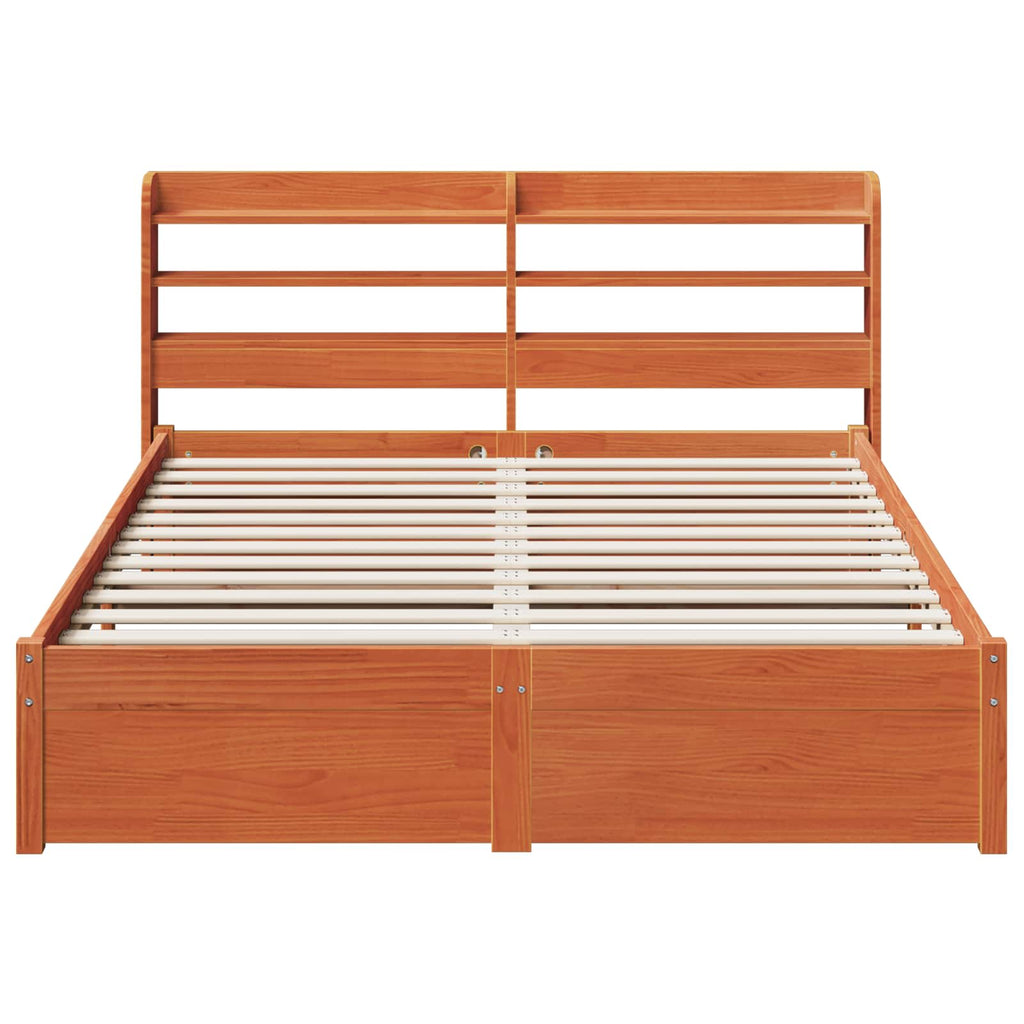 Bettrahmen mit Kopfteil 2 pcs Wachsbraun Massivholz Kiefer