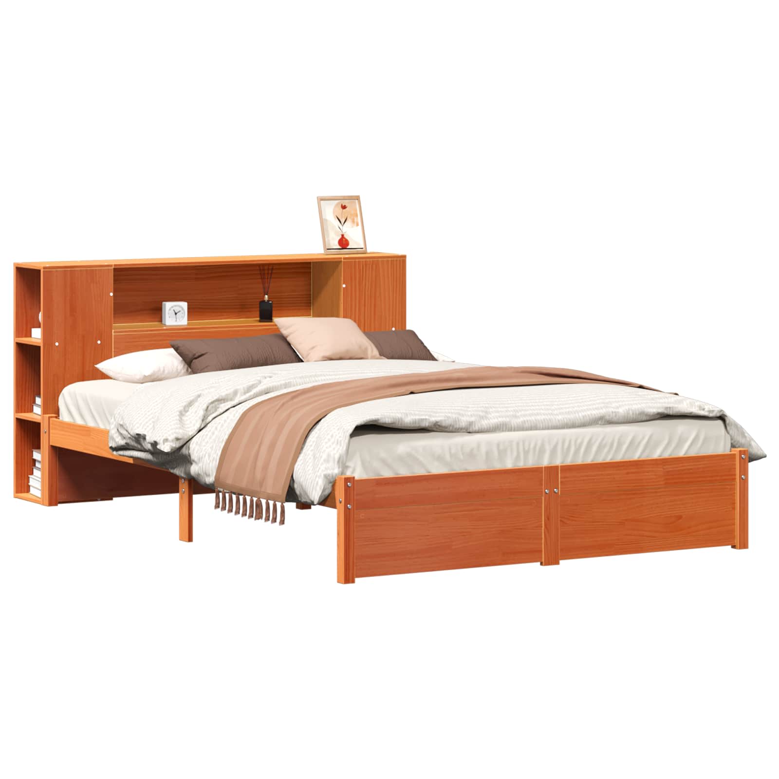 Bettgestell mit Aufbewahrungskopfteil 2 pcs Wachsbraun