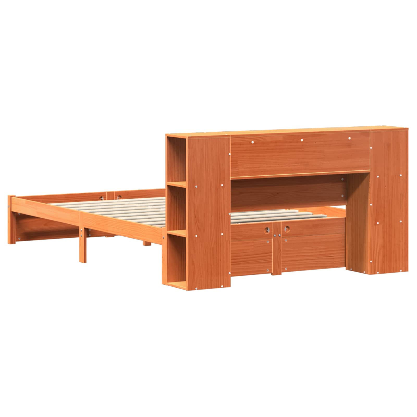 Bettgestell mit Aufbewahrungskopfteil 2 pcs Wachsbraun