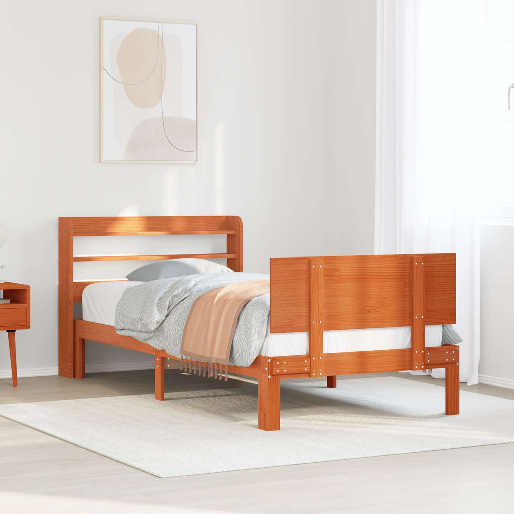 Bettrahmen mit Kopfteil 2 pcs Wachsbraun Massivholz Kiefer