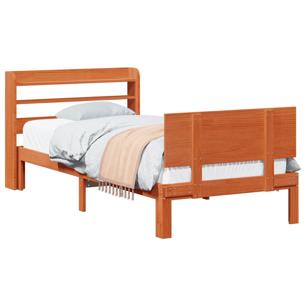 Bettrahmen mit Kopfteil 2 pcs Wachsbraun Massivholz Kiefer