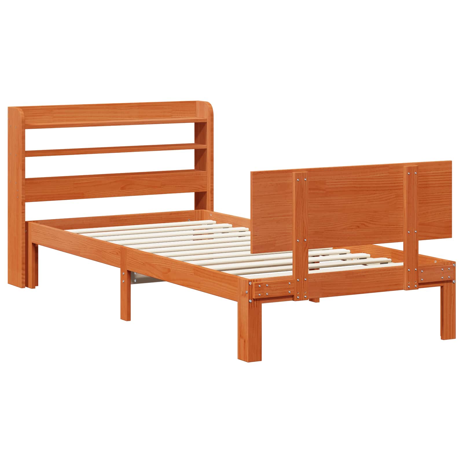 Bettrahmen mit Kopfteil 2 pcs Wachsbraun Massivholz Kiefer