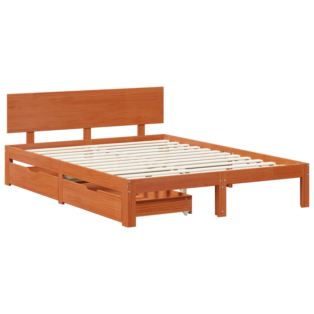 Bettrahmen mit Kopfteil 3 pcs Wachsbraun Massivholz Kiefer