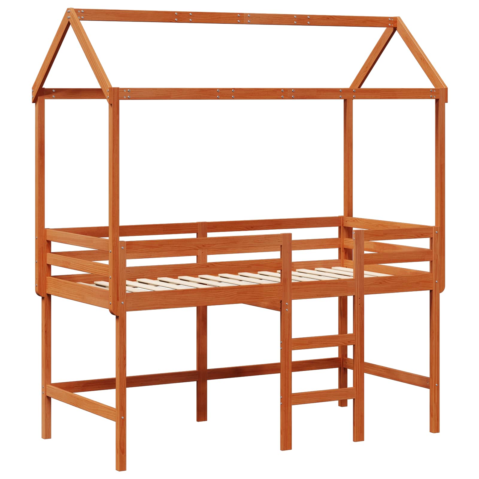 Hochbettrahmen Wachsbraun 90 x 190 cm Massives Kiefernholz
