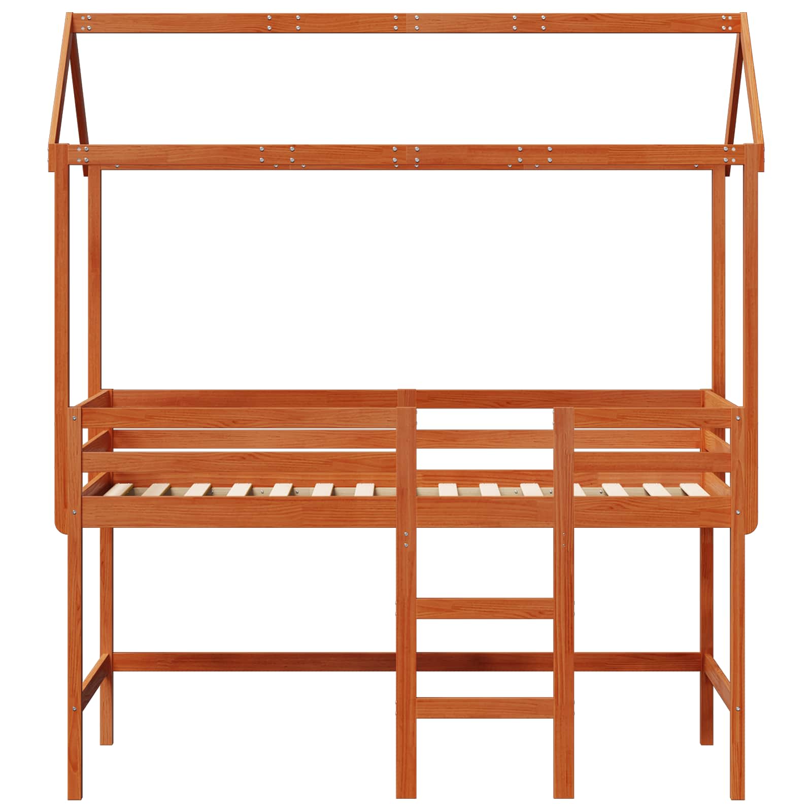 Hochbettrahmen Wachsbraun 90 x 190 cm Massives Kiefernholz