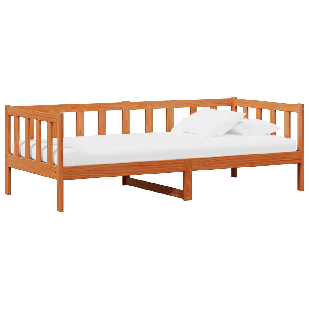Tag-Bett mit Matratze Wachsbraun und Weiß 90 x 200 cm