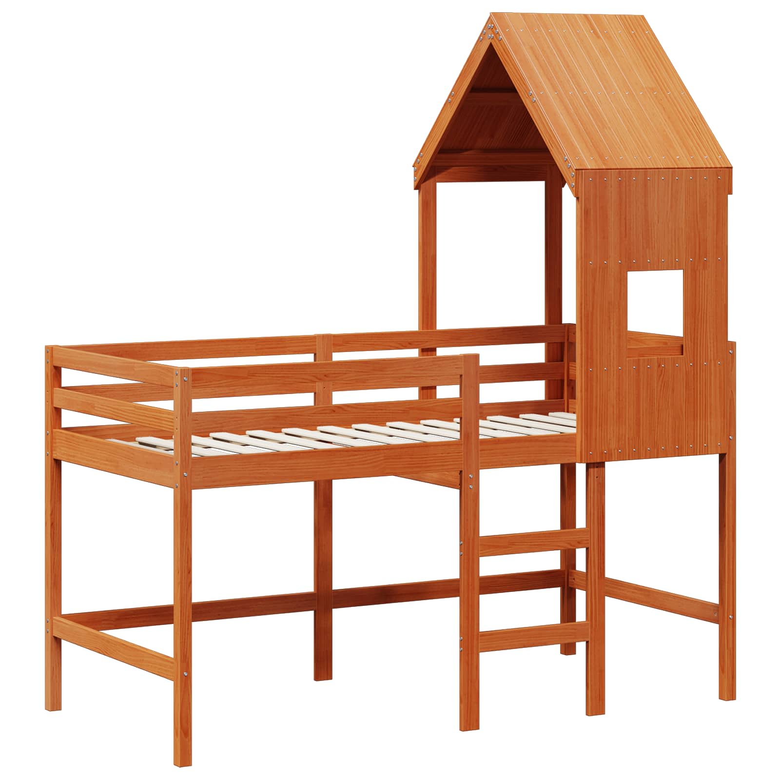 Hochbettrahmen Wachsbraun 90 x 190 cm Massives Kiefernholz