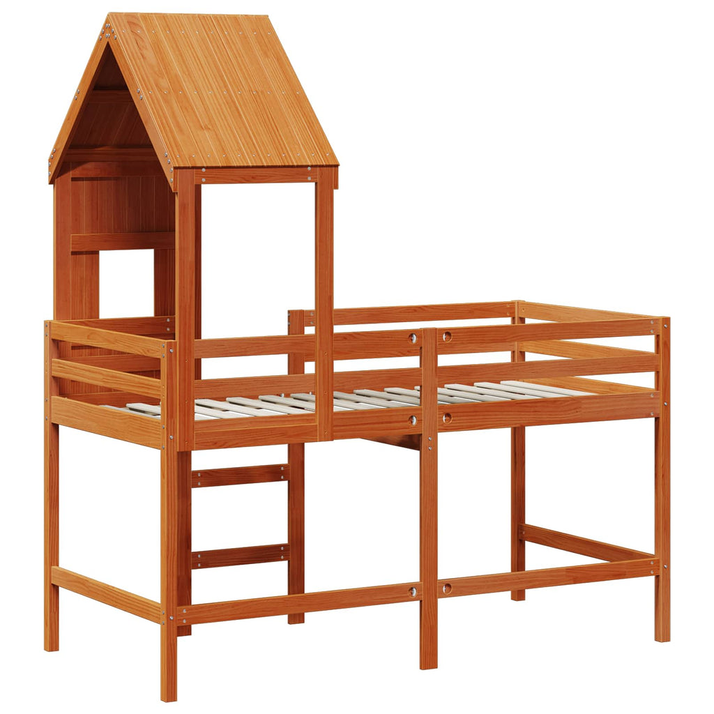 Hochbettrahmen Wachsbraun 90 x 190 cm Massives Kiefernholz