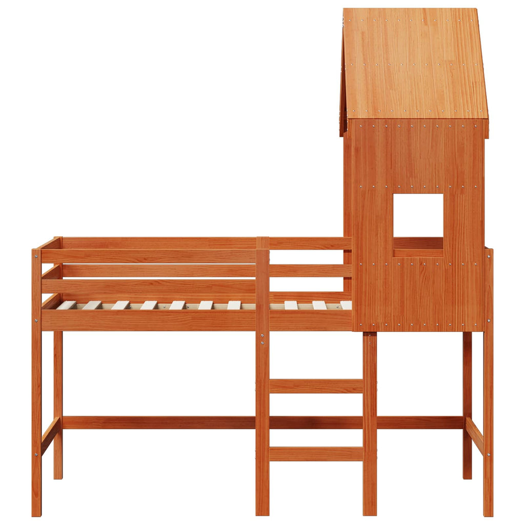 Hochbettrahmen Wachsbraun 90 x 190 cm Massives Kiefernholz