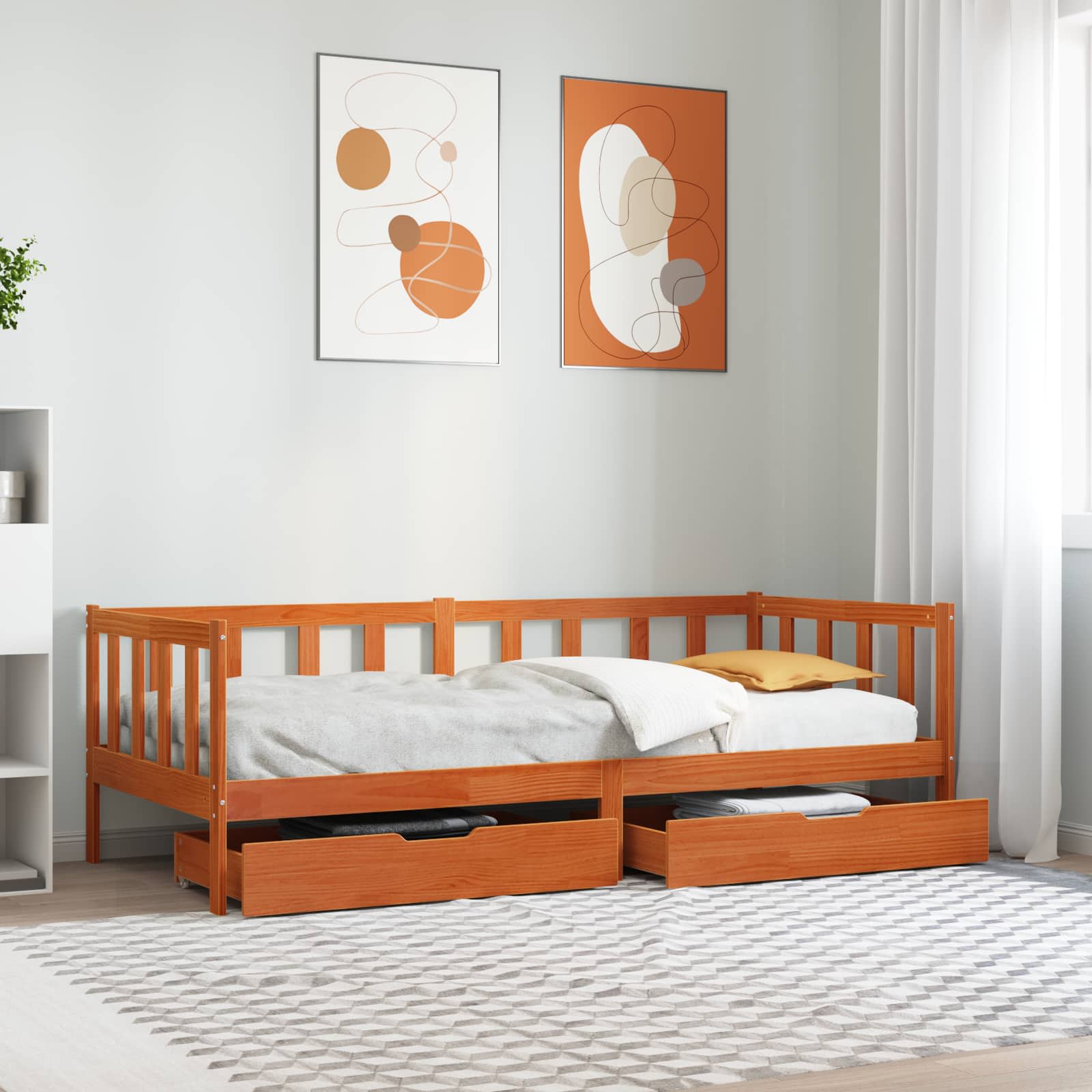 Tagesbett mit Schubladen 3 pcs Wachsbraun Massivholz Kiefer