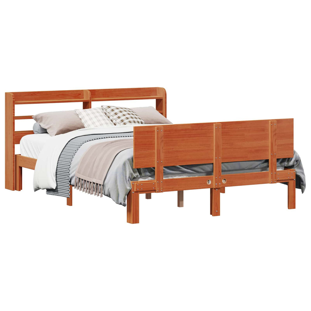 Bettrahmen mit Kopfteil 2 pcs Wachsbraun Massivholz Kiefer