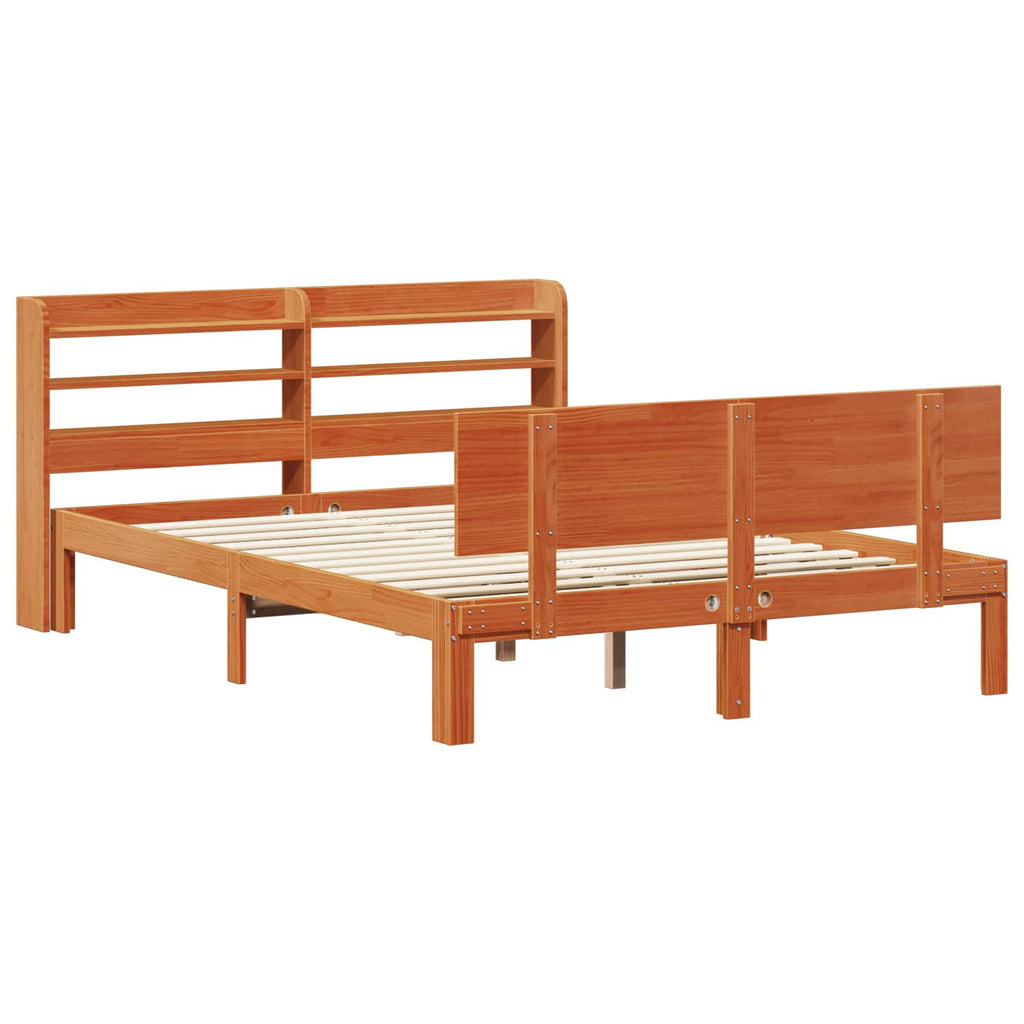 Bettrahmen mit Kopfteil 2 pcs Wachsbraun Massivholz Kiefer