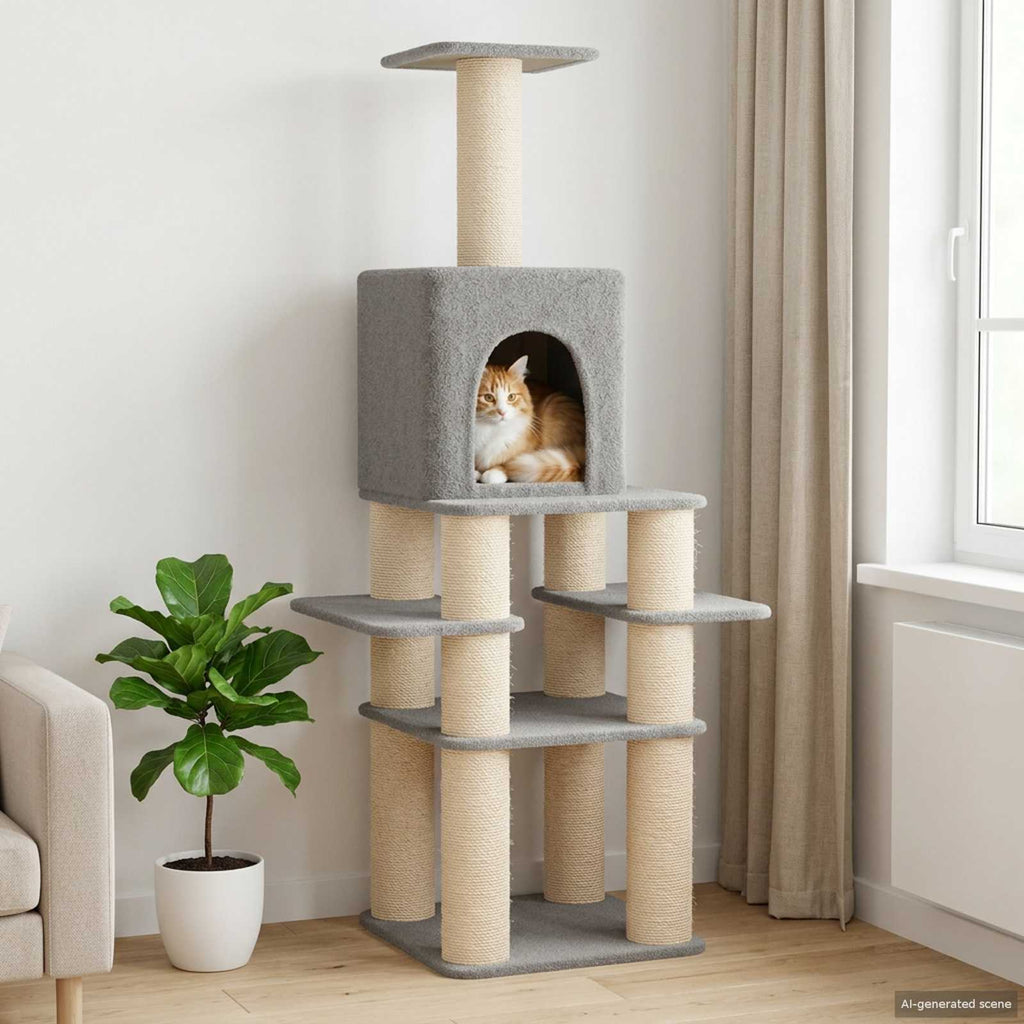 Katzenkratzbaum mit Sisal-Kratzsäulen Hellgrau 180 cm