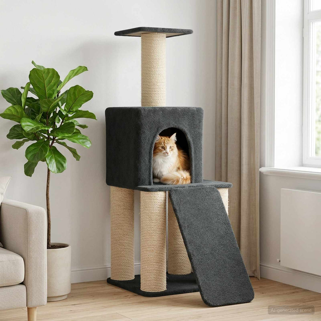 Katzennbaum mit Sisal-Kratzsäulen Dunkelgrau 146 cm