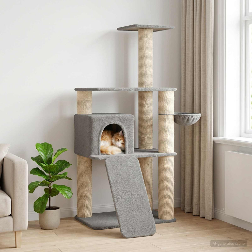 Katzennbaum mit Sisal-Kratzsäulen Hellgrau 173 cm