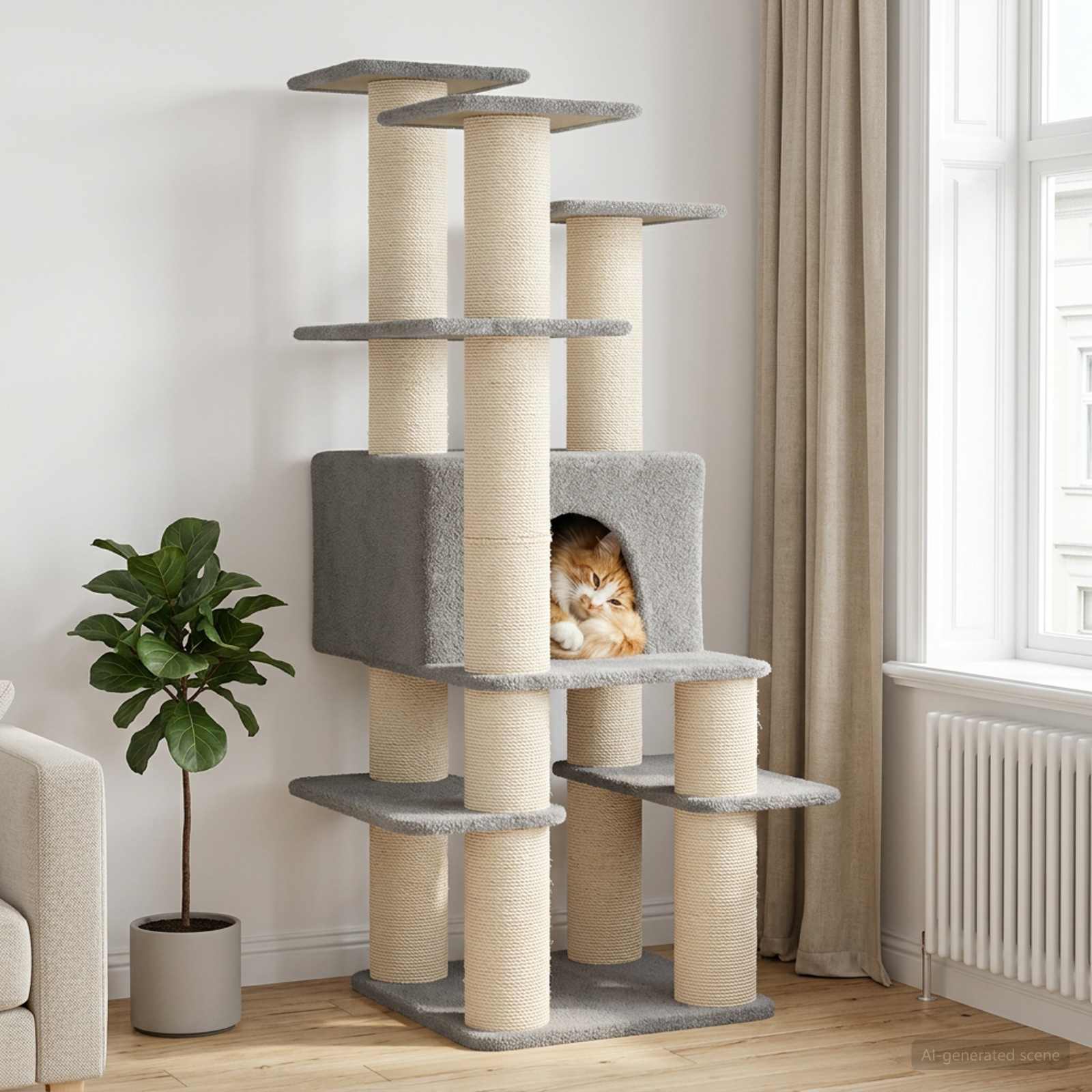 Katzennbaum mit Sisal-Kratzsäulen Hellgrau 161 cm