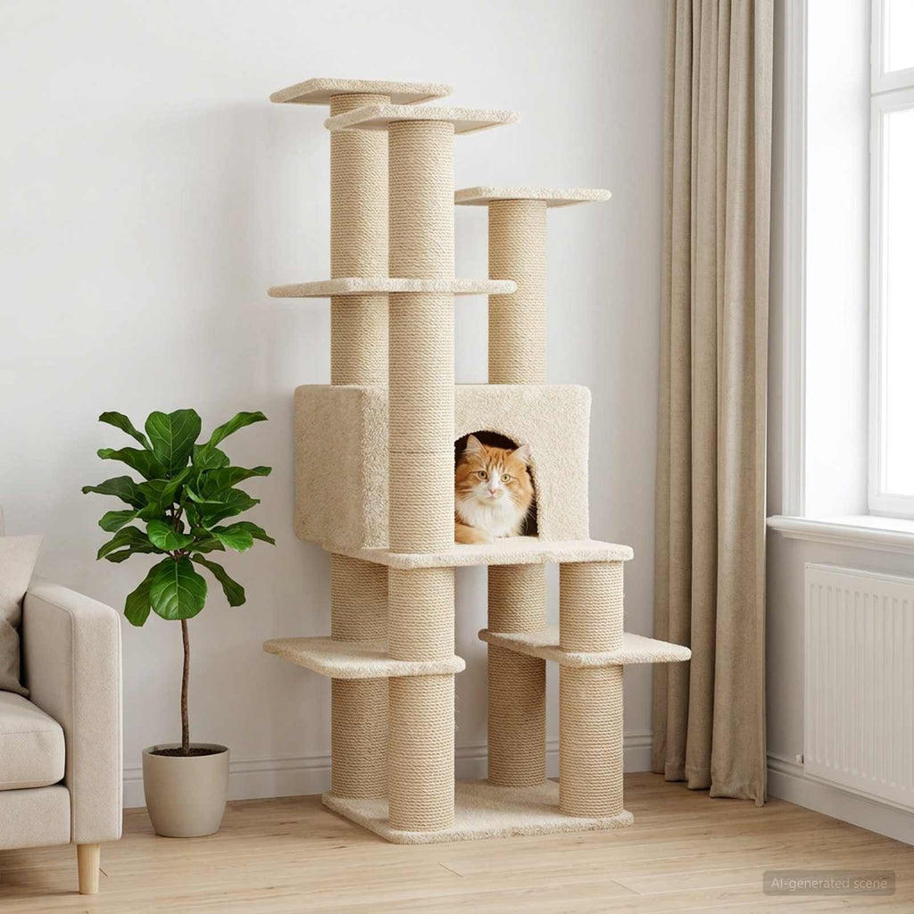 Katzennbaum mit Sisal-Kratzsäulen Creme 161 cm