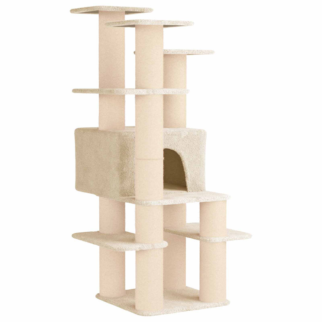 Katzennbaum mit Sisal-Kratzsäulen Creme 161 cm