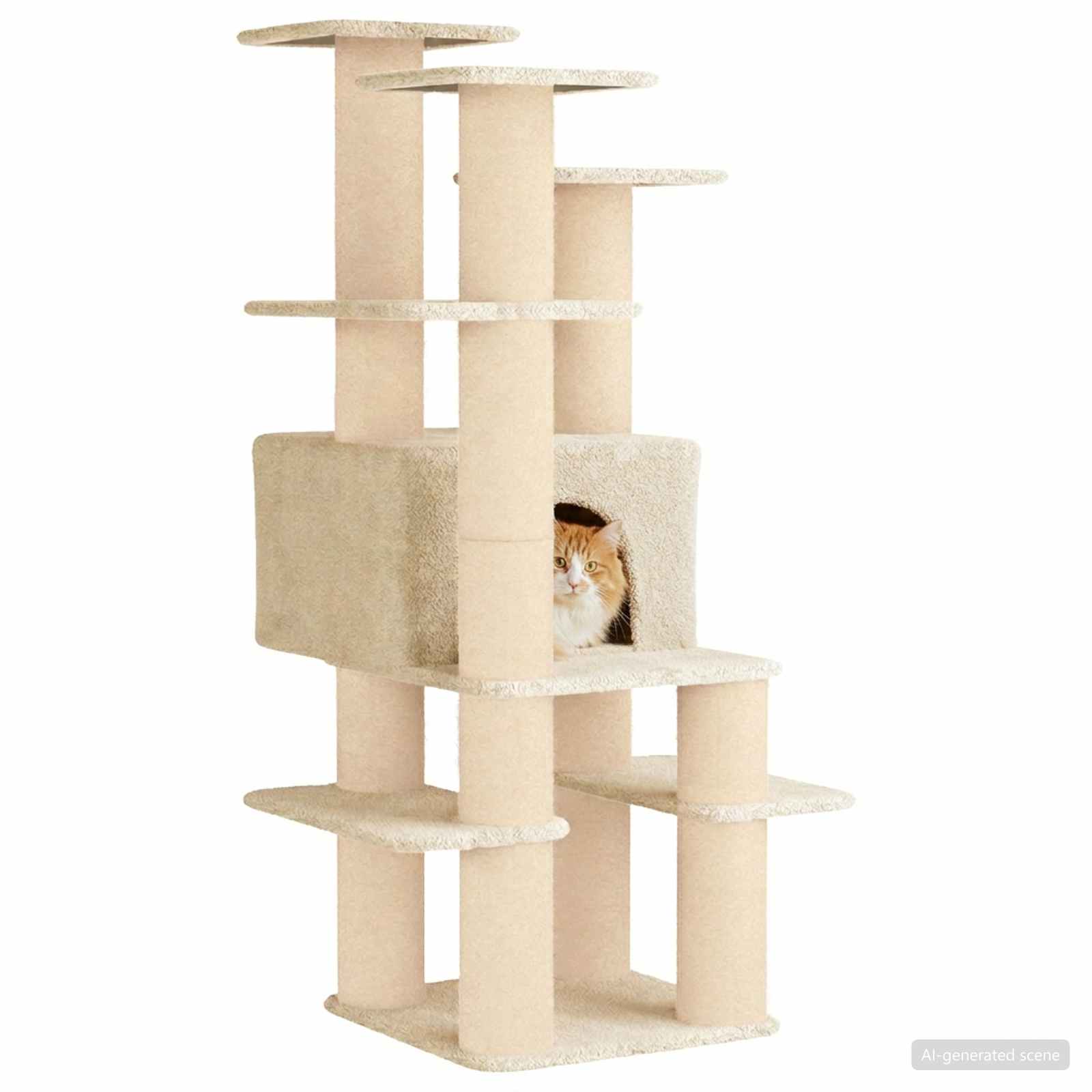 Katzennbaum mit Sisal-Kratzsäulen Creme 161 cm