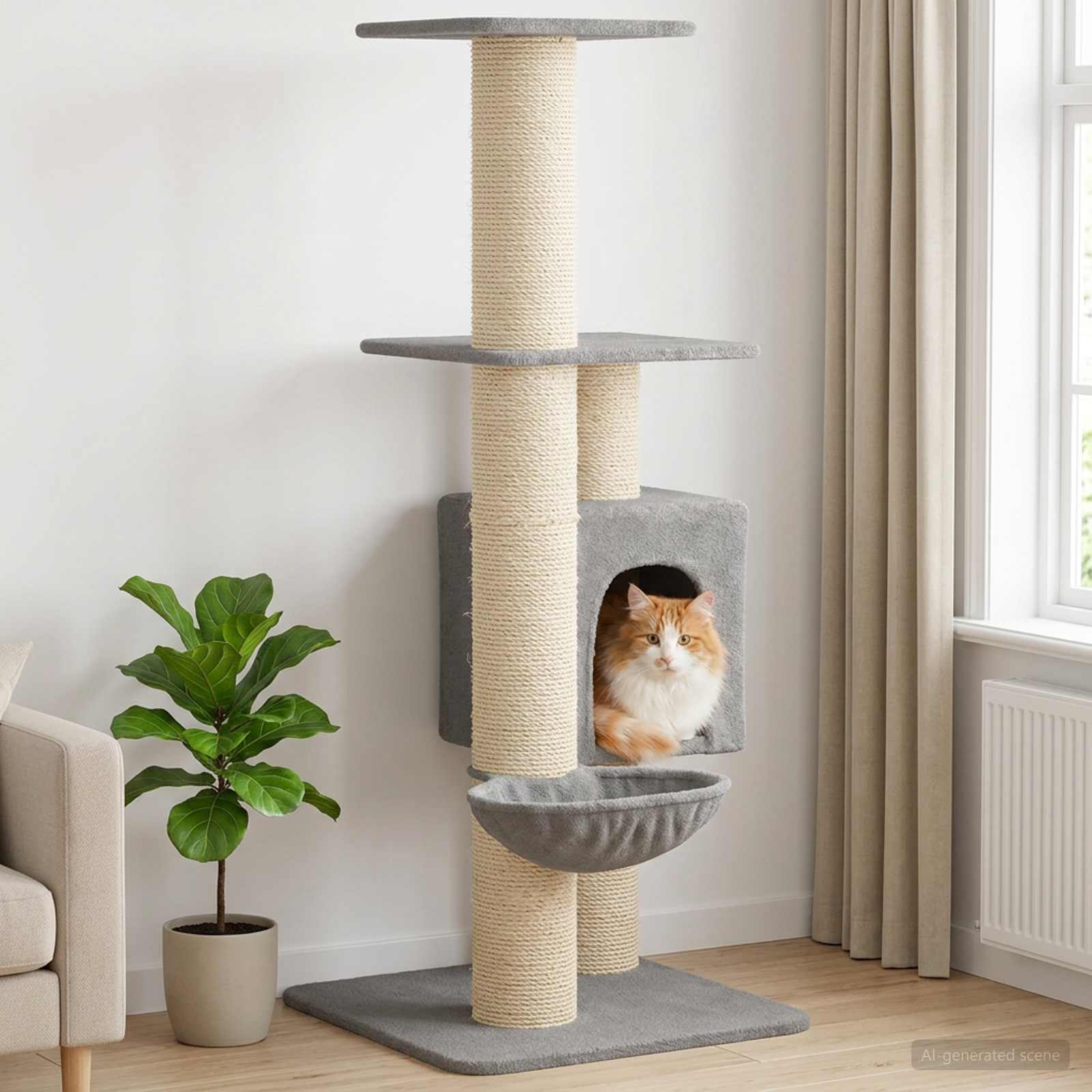 Katzennbaum mit Sisal-Kratzsäulen Hellgrau 137 cm
