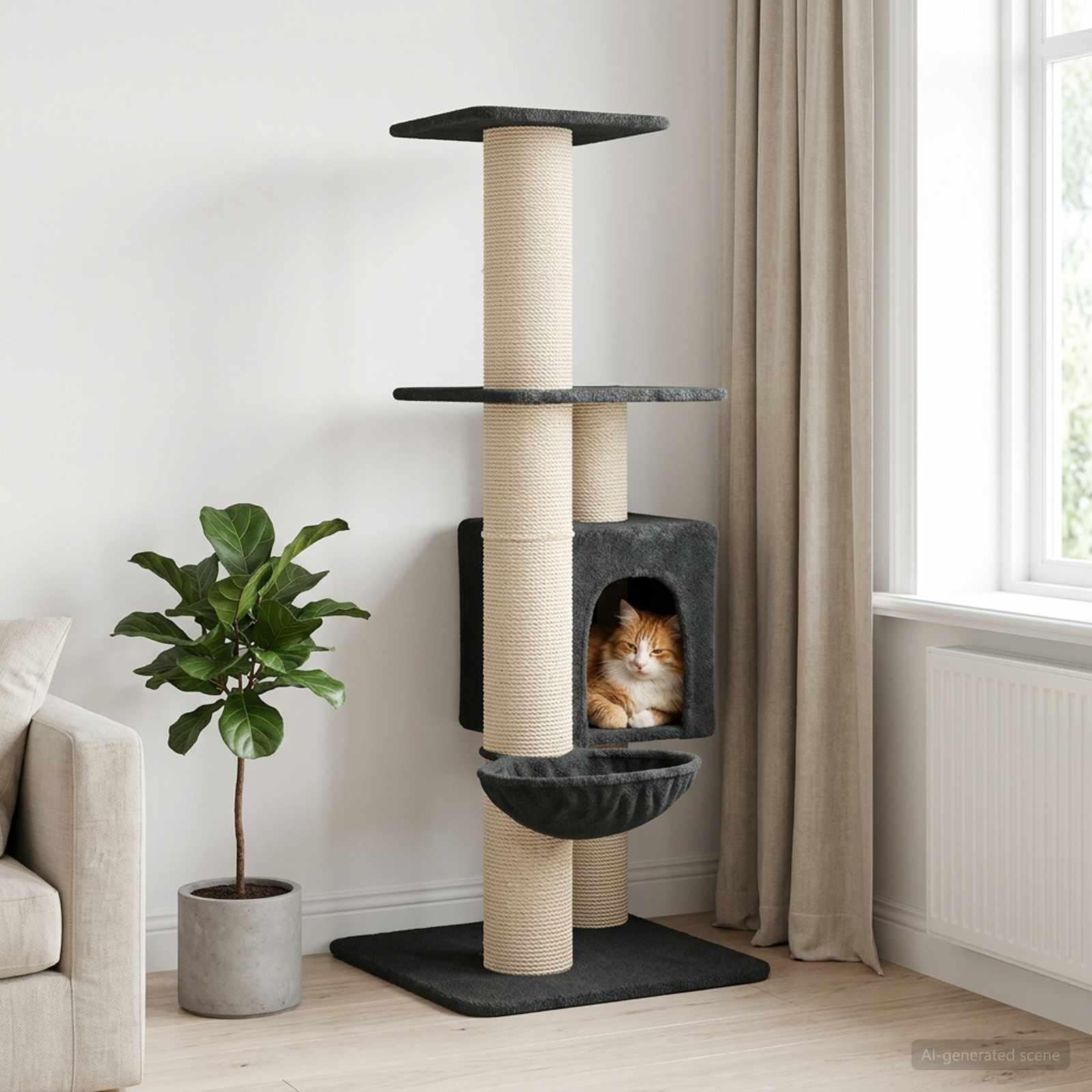 Katzennbaum mit Sisal-Kratzsäulen Dunkelgrau 137 cm
