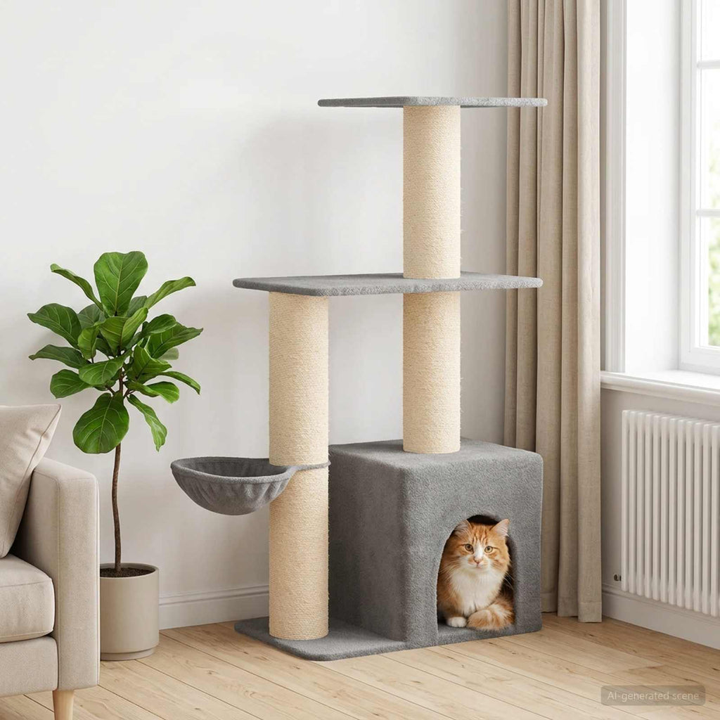 Katzennbaum mit Sisal-Kratzsäulen Hellgrau 133 cm