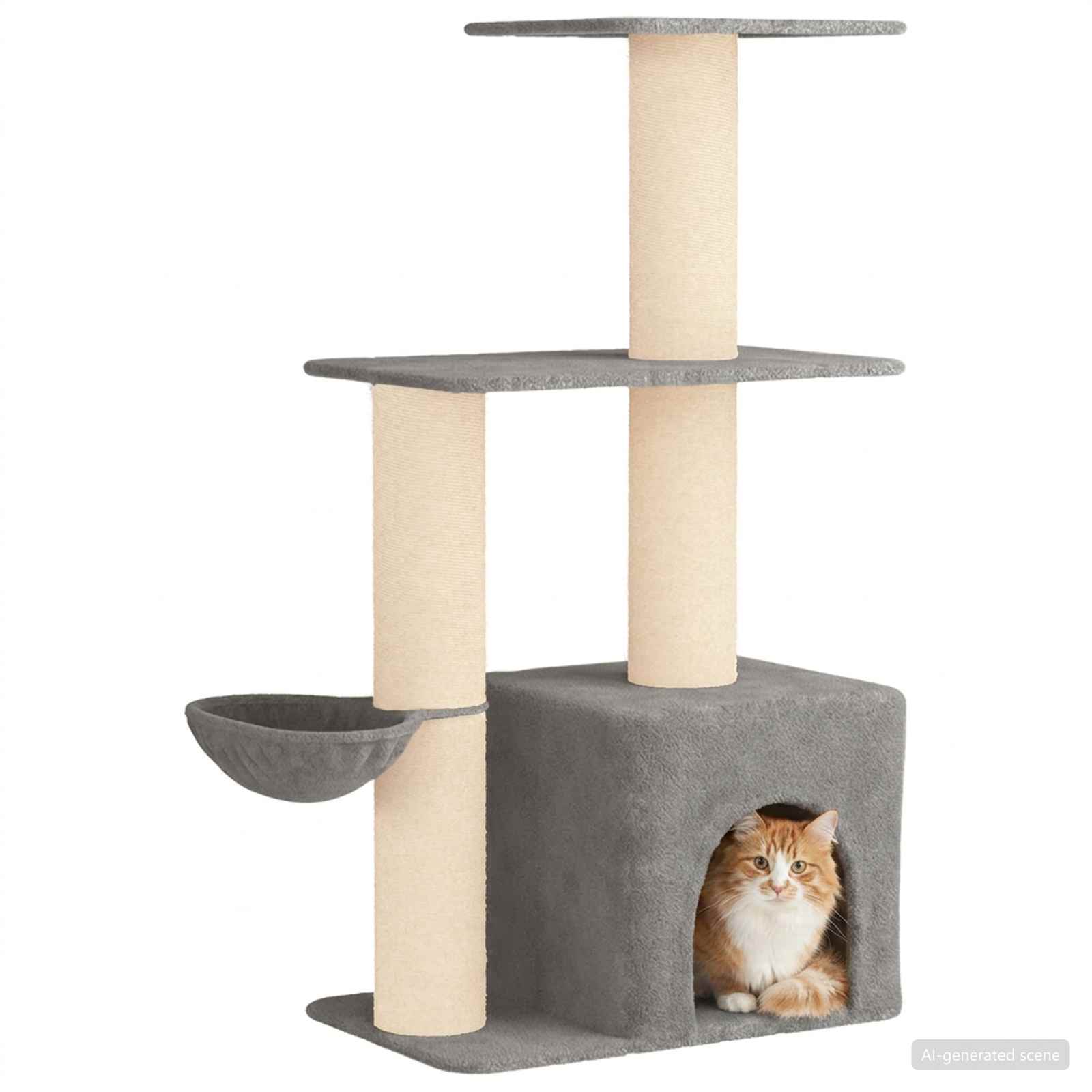 Katzennbaum mit Sisal-Kratzsäulen Hellgrau 133 cm